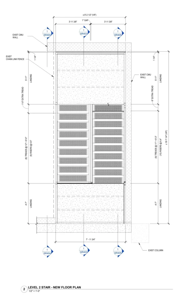 Proposed structural framing plan for the 111 S Church Street parking deck stair replacement in Charlotte, North Carolina
