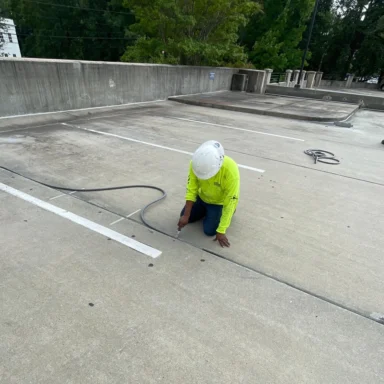 Parking deck repairs underway at the Porter Building in Charlotte, North Carolina